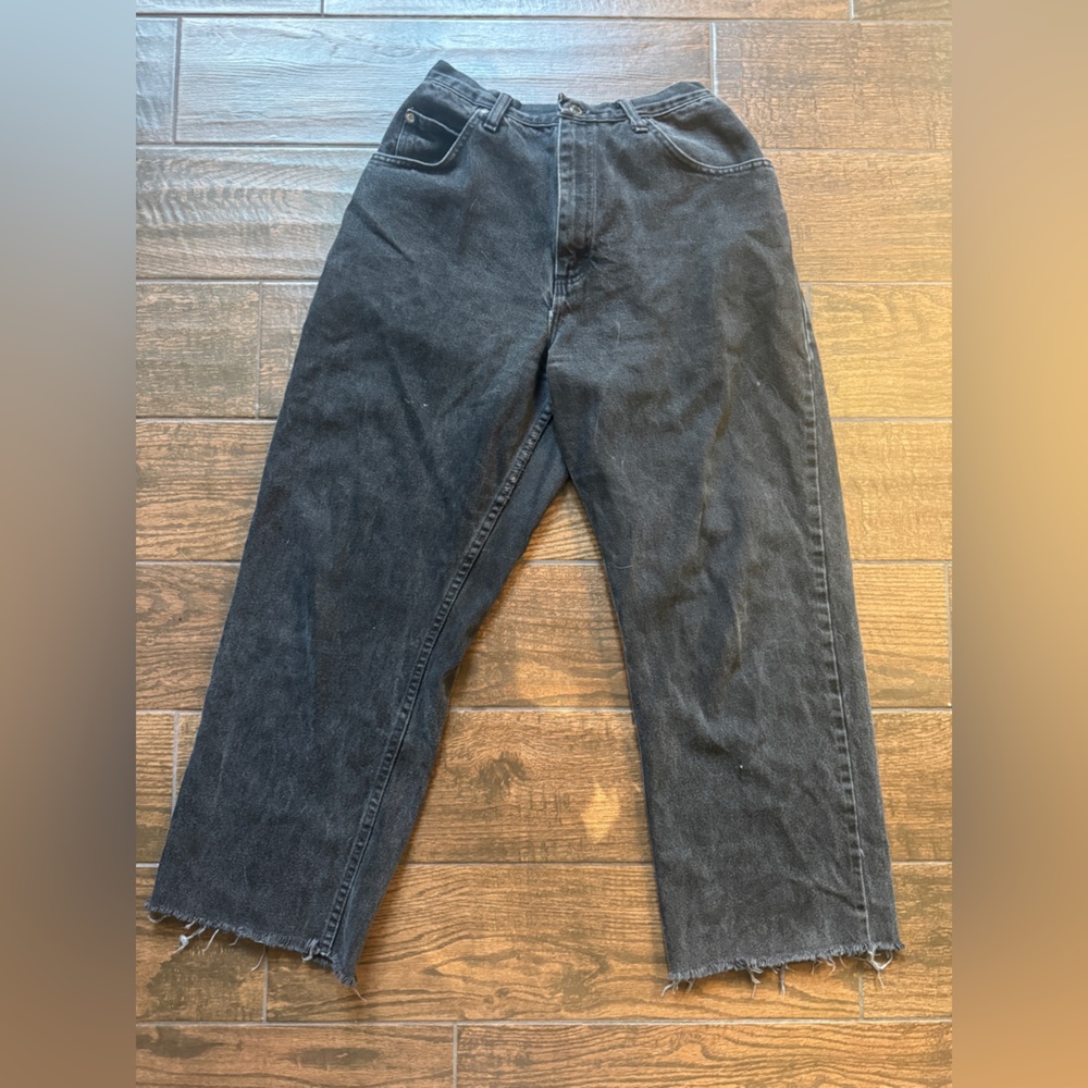 Wrangler Women’s Dark Gray Straight-Leg Jeans Size 34x34 | Raw Frayed Hem